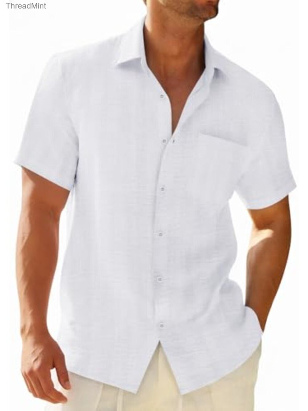 Mens Short Sleeve Textured Button Down Shirt
